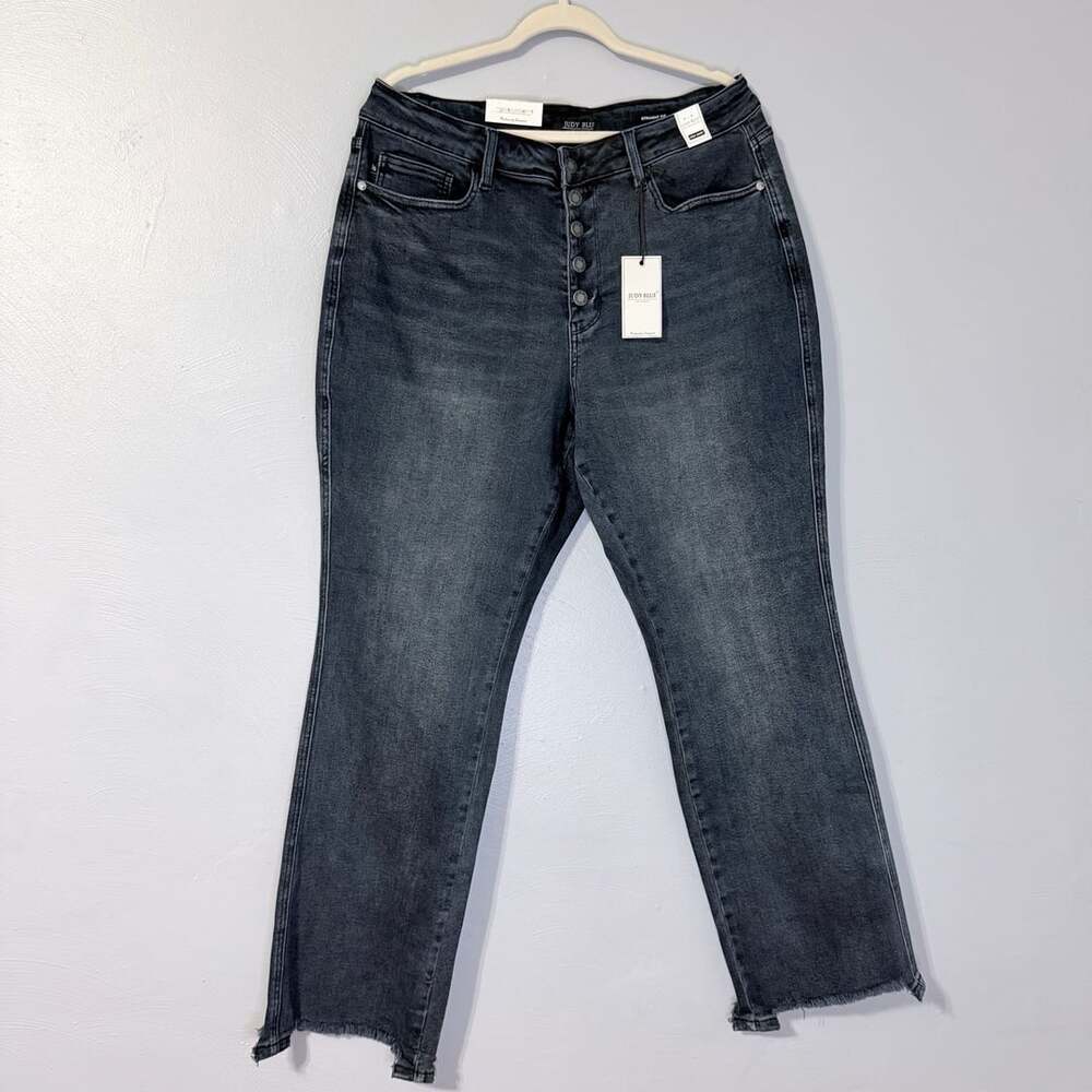 Judy Blue High Waist Straight Fit Button Fly Distressed Hem Jeans Size 18W